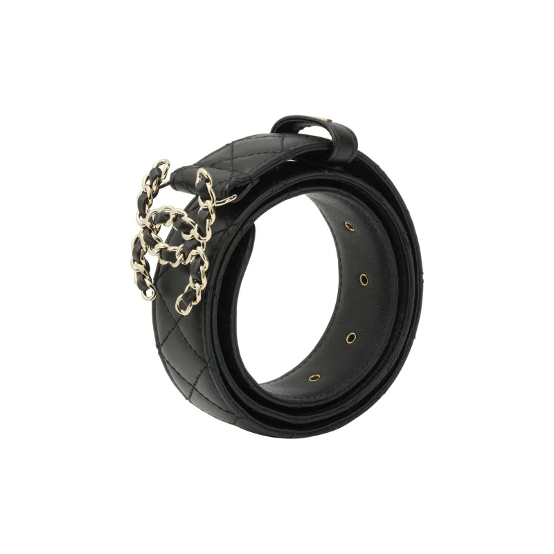 CHANEL Cow Leather Leather Belts Women's Black --1