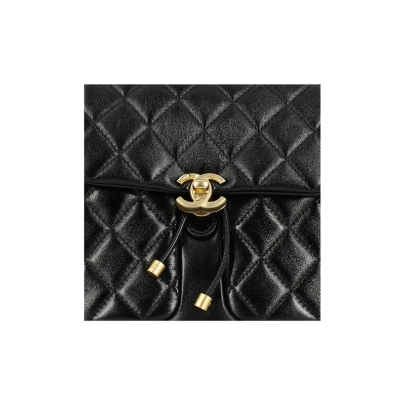 CHANEL Sheepskin Backpack Women's Black-4