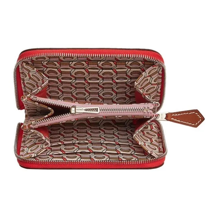 HERMES Silk'In Epsom Leather Bonded Barenia Calfskin Coin Purse Clutch Wallet Women's Orange Red-1