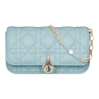 DIOR Lady Dior Lambskin One Shoulder Crossbody Cell Phone Pouch Women's Sky Blue