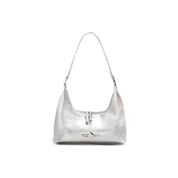 MZ HOUGE PU Shoulder Bag Large Size Women's Silver/Black