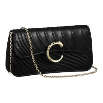 CARTIER Panthère De Cartier Calfskin Shoulder Bag Crossbody Bag Mini Women's Black