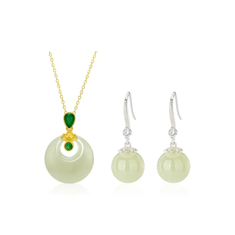 QLADY Earrings Green Jade Women's-17