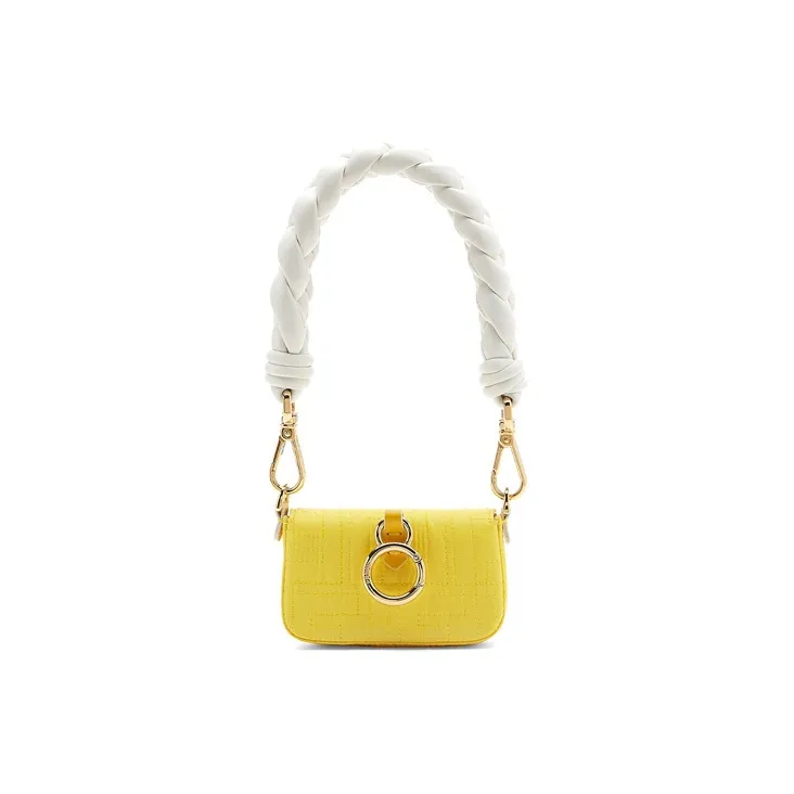 FENDI Baguette Lambskin Nylon Baguette Bag Handbag Women's Yellow & White-2