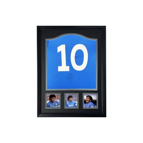 Three For Napoli Team Diego Armando Maradona Autographed Soccer Apparel Jersey Includes SA Certificate Framed