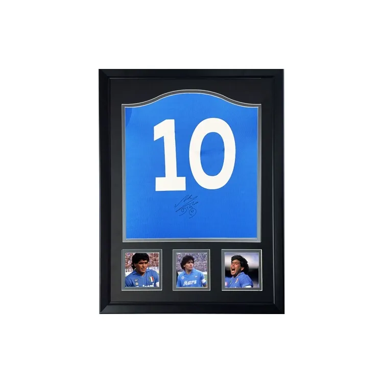 Three For Napoli Team Diego Armando Maradona Autographed Soccer Apparel Jersey Includes SA Certificate Framed-0