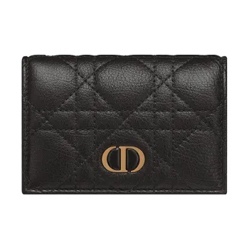 DIOR Caro Soft Calfskin Card Holder, Wallet Mini Women's Black