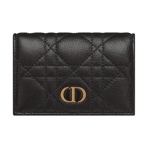 DIOR Caro Soft Calfskin Card Holder, Wallet Mini Women's Black