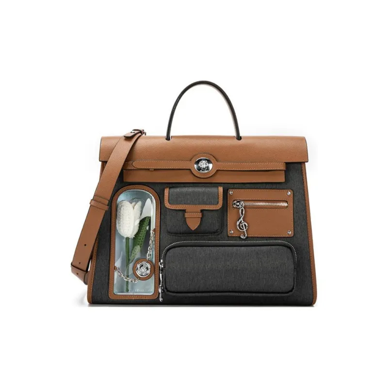 Anthracene Leather With Microfiber And Denim Double Shoulder Wave Regular Women's Multicolor-14