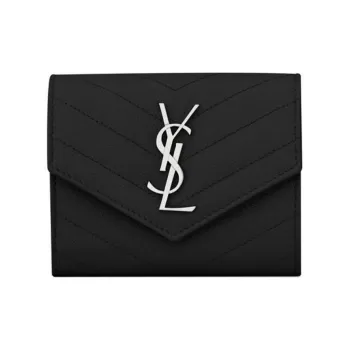 SAINT LAURENT Monogram Quilting Leather Pouch Wallet Women's Black