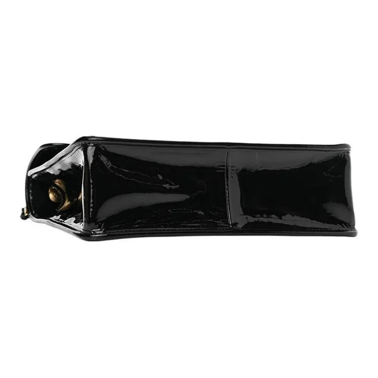 CHANEL Patent Leather Flap Bag, Messenger Bag, Briefcase, Shoulder Bag, Crossbody Bag, Handbag Women's Black-2