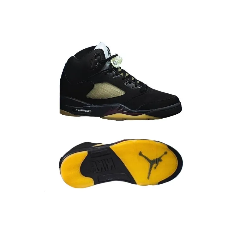 Jordan Air Jordan 5 Slip-Resistant High-Top Vintage Basketball Shoes Men's Black Yellow-4