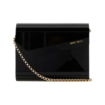 Jimmy Choo Leather One Shoulder Crossbody Clutch Women's Black