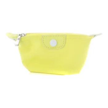 LONGCHAMP Le Pliage Club Cowhide Patchwork Canvas Canvas Bag Clutch Coin Purse Women's Light Yellow