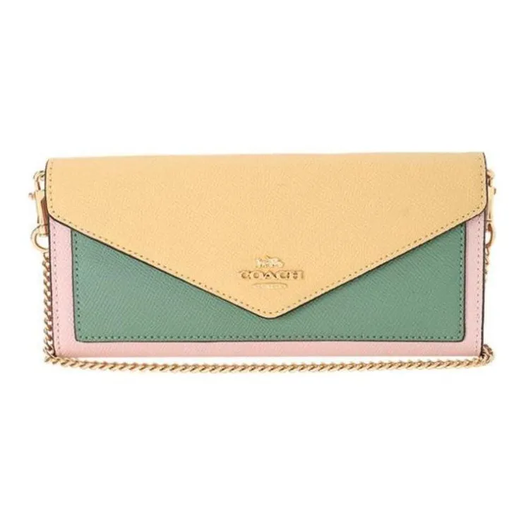 COACH Envelope Leather Wallet, Shoulder Bag, Crossbody Bag Trumpets Women's Vanilla Yellow & Green-0