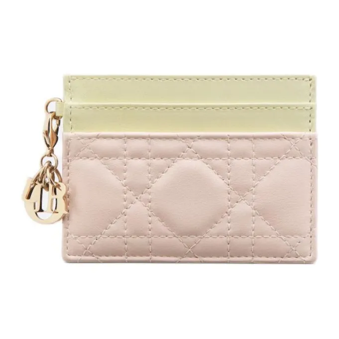 DIOR Lady Dior Sheepskin Card Holder Women's Light Yellow & Quartz Pink-0