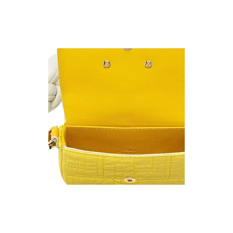 FENDI Baguette Lambskin Nylon Baguette Bag Handbag Women's Yellow & White-4