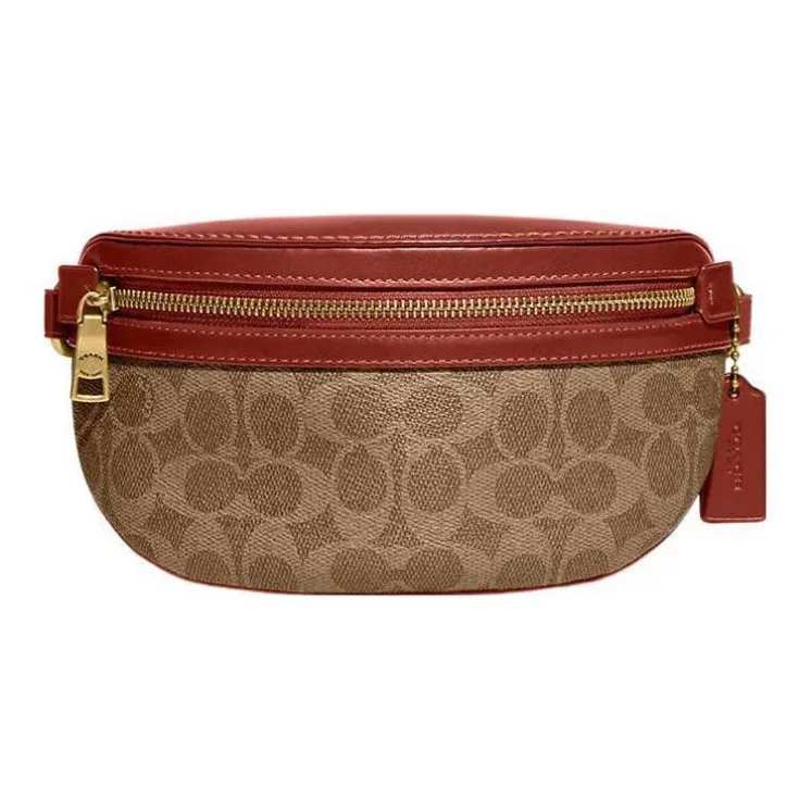 COACH Coated Canvas With Calfskin One Shoulder Crossbody Fanny Pack Trumpets Women's Tan-0