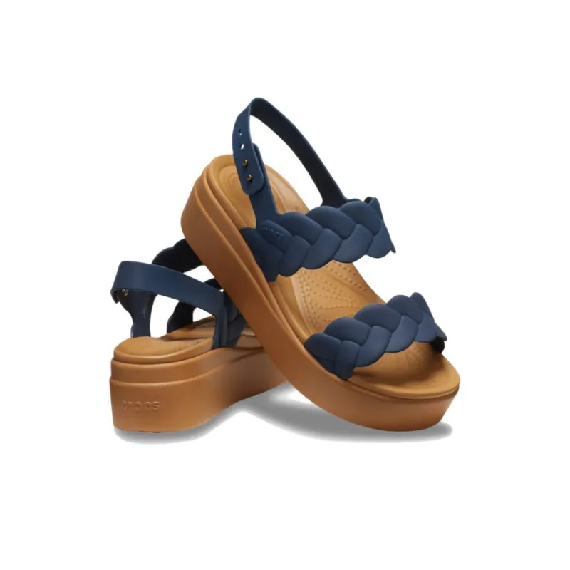 Crocs Brooklyn Woven Wedge Sandals 'Blue Brown' Women's-2