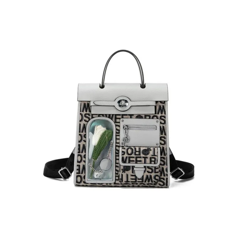 Anthracene Leather With Microfiber And Denim Double Shoulder Wave Regular Women's Multicolor-4