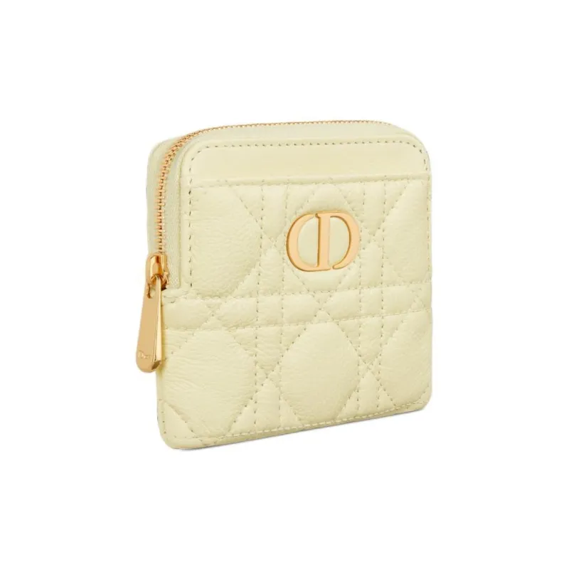 DIOR Caro Cow Leather Wallet Women's Light Yellow-1