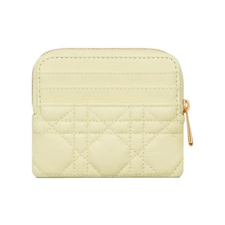 DIOR Caro Cow Leather Wallet Women's Light Yellow-3