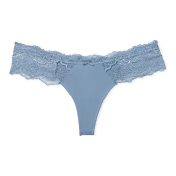 Victoria's Secret DREAM ANGELSV Lace Trim Thong Panty/ Blue Underpants Women's 1 Pack Blue Gray