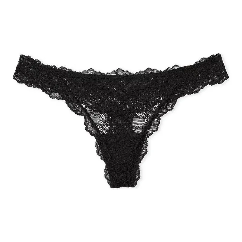 Victoria's Secret DREAM ANGELS Thong Panty/Black Underpants Women's 1 Pack Lace Black-0