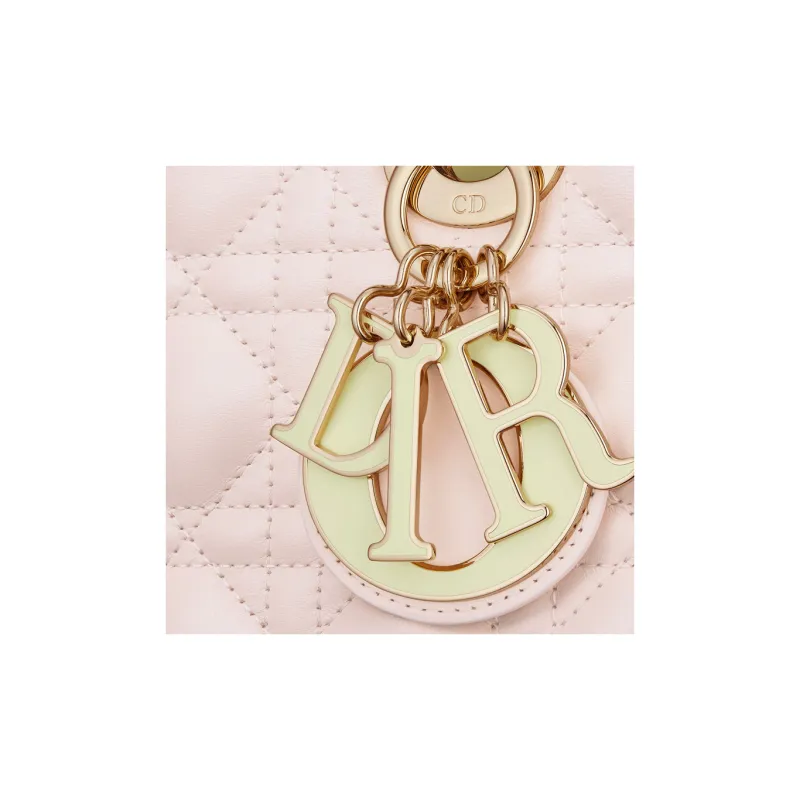 DIOR Wicker Pattern Sheepskin Shoulder Bag, Crossbody Bag, Handbag Trumpets Women's Light Yellow & Quartz Pink-5
