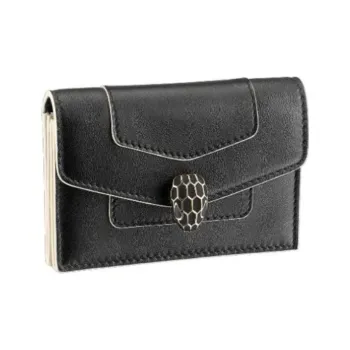 BVLGARI Serpenti Forever Calfskin Wallets Card Holders Women's Black