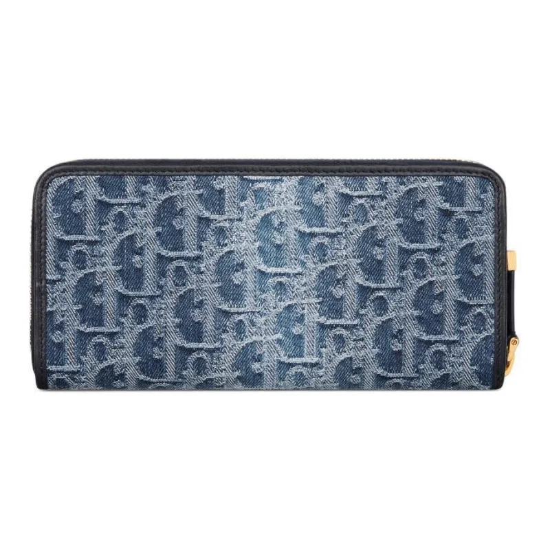 DIOR 30 Montaigne Oblique Jacquard Denim Wallet Women's Blue-2