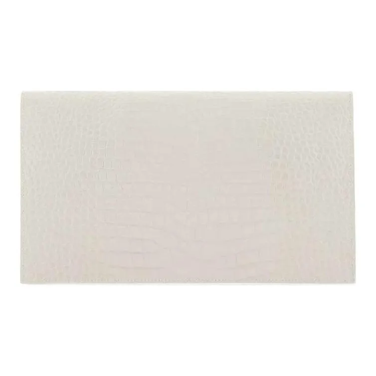 SAINT LAURENT UPTOWN Crocodile Pattern Shinny Leather Envelope Bag, Clutch Small Size Women's White-3