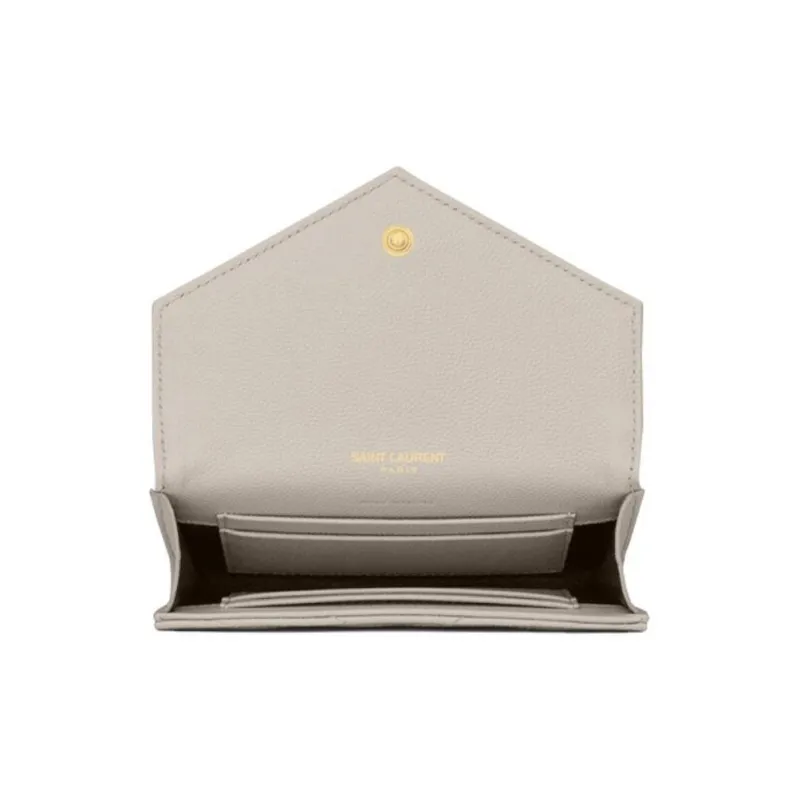SAINT LAURENT Monogram Leather Envelope Bag Wallet Small Size Women's White-3