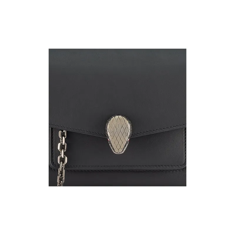 BVLGARI Serpenti Forever Series Calfskin Camera Bag Shoulder Bag Crossbody Bag Small Size Unisex Black-6