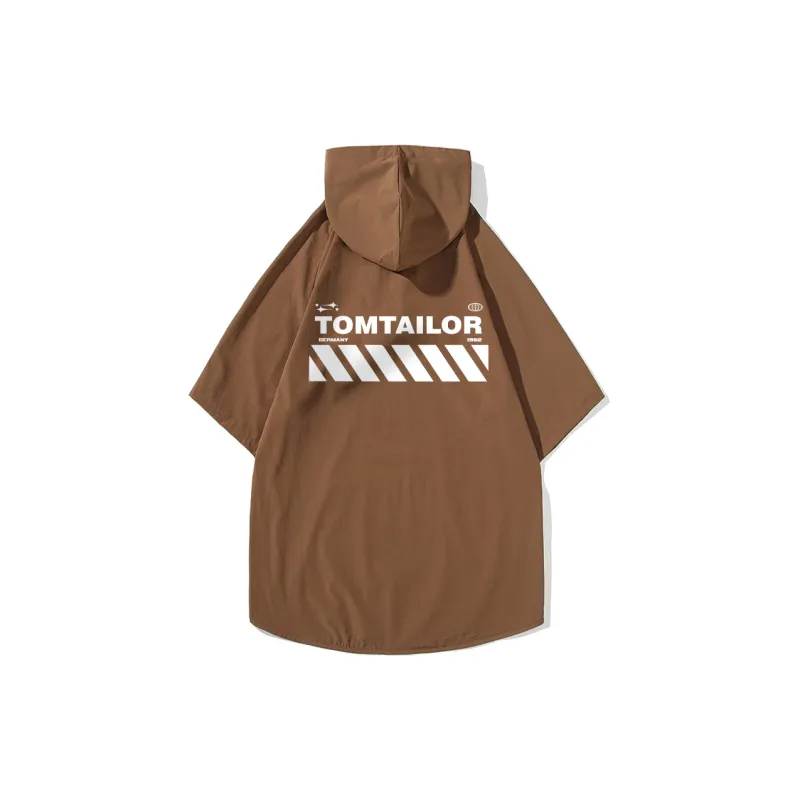 TOM TAILOR Vintage Hooded Pullover With Thin Back Print Logo Minimalist Style Loose Fit Short-Sleeved T-Shirt Unisex-3