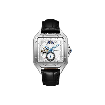 Dulunwe Automatic Mechanical Movement Genuine Leather Strap Watch Men's Watches Black Dial