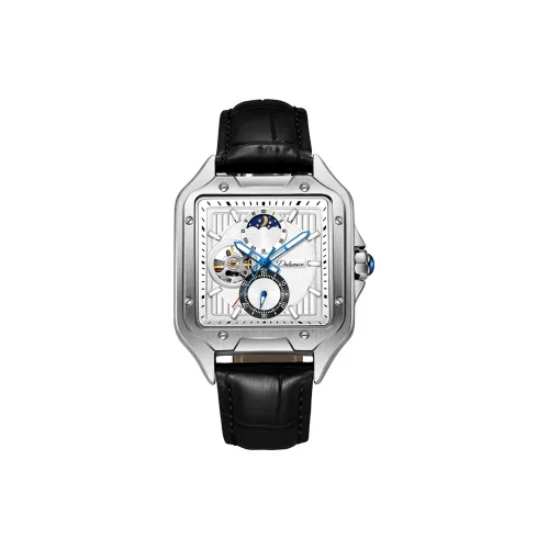 Dulunwe Automatic Mechanical Movement Genuine Leather Strap Watch Men's Watches Black Dial