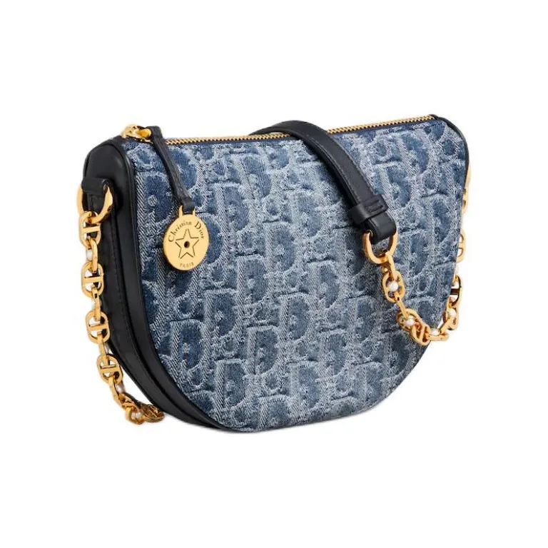 DIOR Oblique Jacquard Fabric Crossbody Bag Shoulder Bag Women's Blue-1