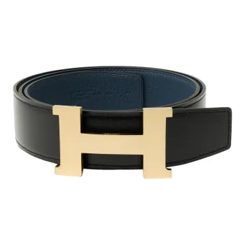 HERMES Togo Calfskin Double Sided Leather Belt Leather Belts Men's Black/Prussian Blue Width  3.8cm