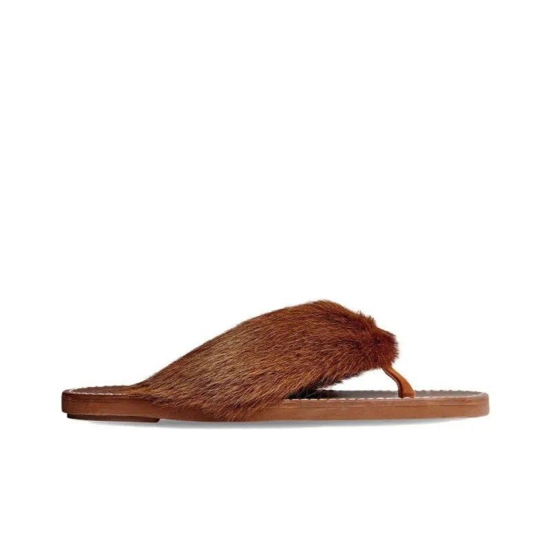 DRIES VAN NOTEN Fur-trim Leather Flip Flops-1