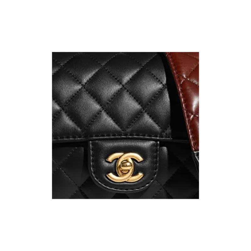 CHANEL Sheepskin Flap Bag, Crossbody Handbag Women's Black Red-4