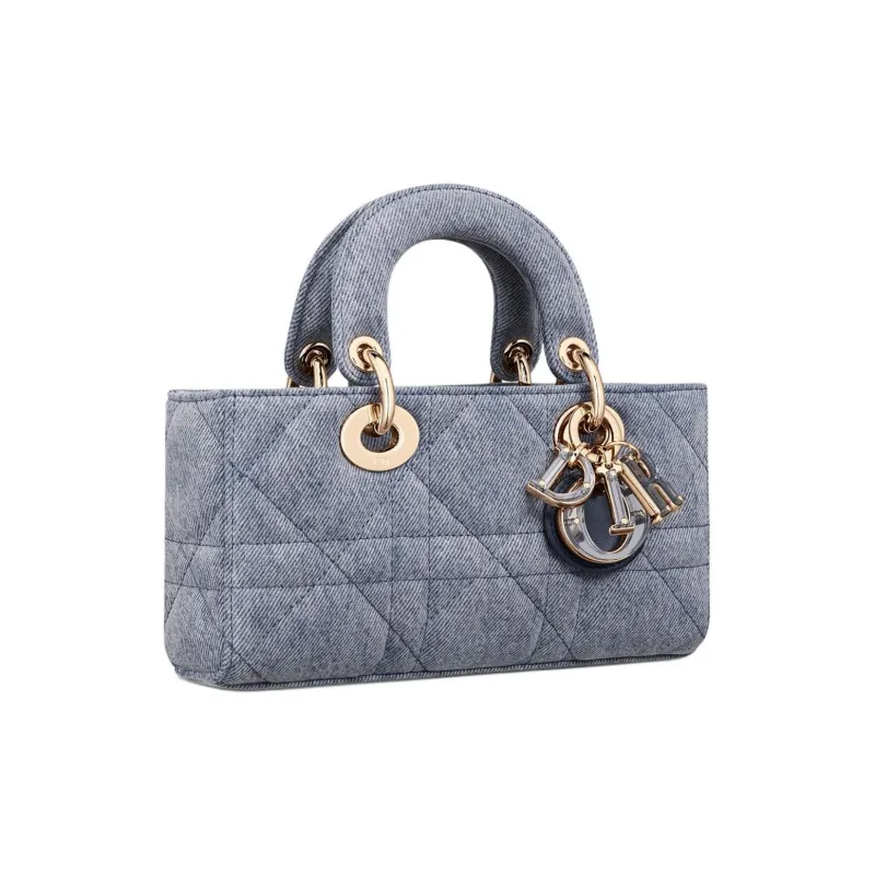 DIOR Lady D JOY Denim Fabric Shoulder Bag, Crossbody Bag, Handbag Trumpets Women's Light Blue-3