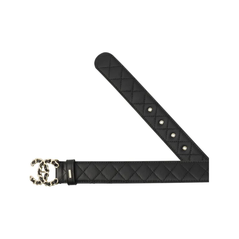 CHANEL Cow Leather Leather Belts Women's Black --3