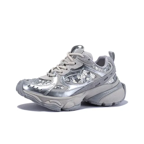 BELLALILY Low Top Chunky Sneakers Women's Silver White