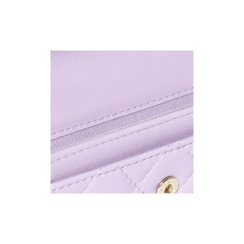 CHANEL Lambskin With Rhinestones Card Holder Women's Light Purple-2