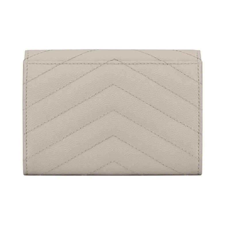 SAINT LAURENT Monogram Leather Envelope Bag Wallet Small Size Women's White-2