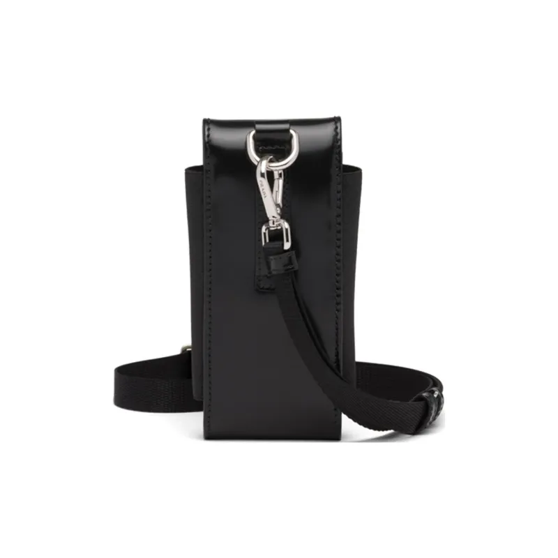 PRADA Shiny Leather Cell Phone Pouch Men's Black-3