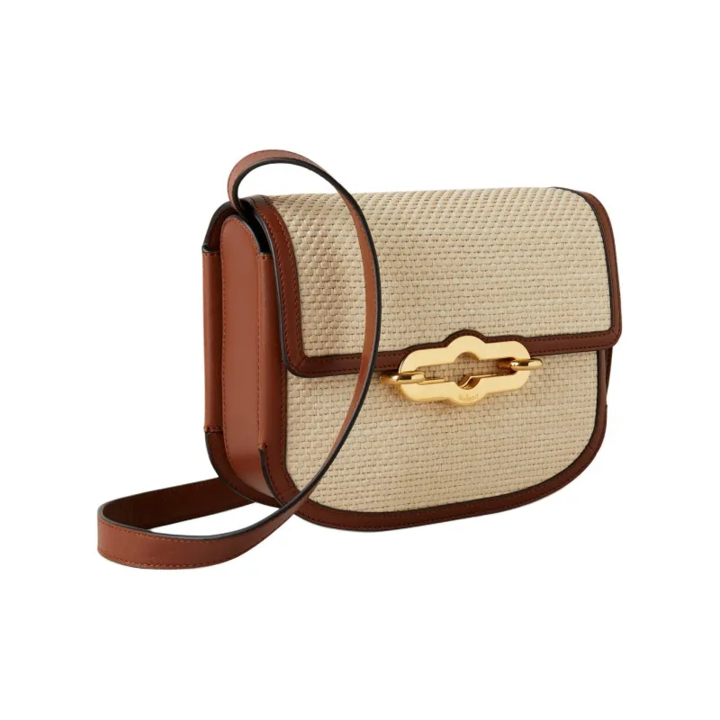 Mulberry Raffia Blended With Viscose And Cotton Shoulder Bag Crossbody Bag Small Size Women's Ecru & Bright Umber-1