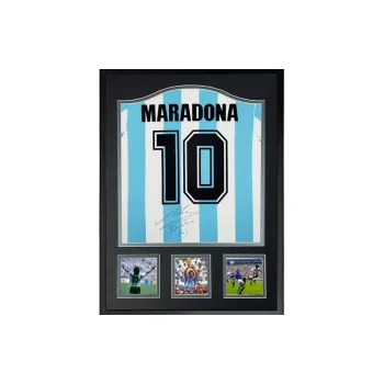 Three For Maradona 1986 World Cup Argentina Team Signed Soccer Apparel Jersey Framed With Certificate Collection