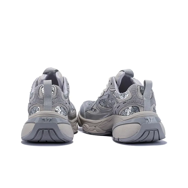 BELLALILY Low-Top Chunky Sneakers Women's Silver White-4